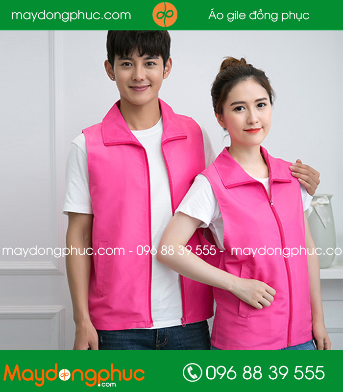 Mẫu áo gile công nhân màu Hồng